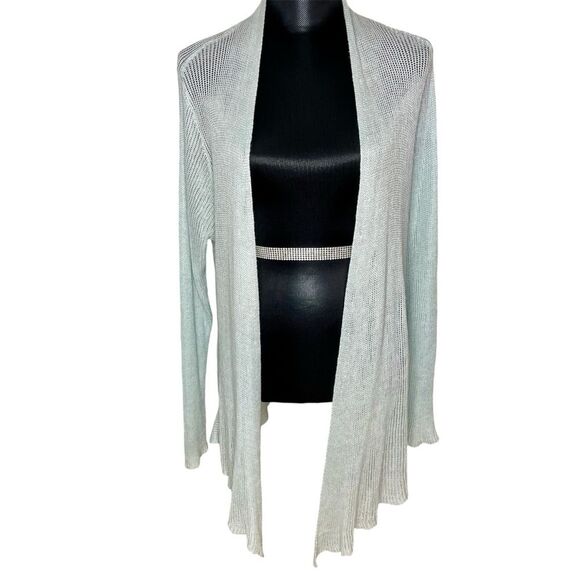 Eileen Fisher Sweater Cardigan Linen Loose Knit Open Front Light Blue Size 1X - Picture 1 of 7